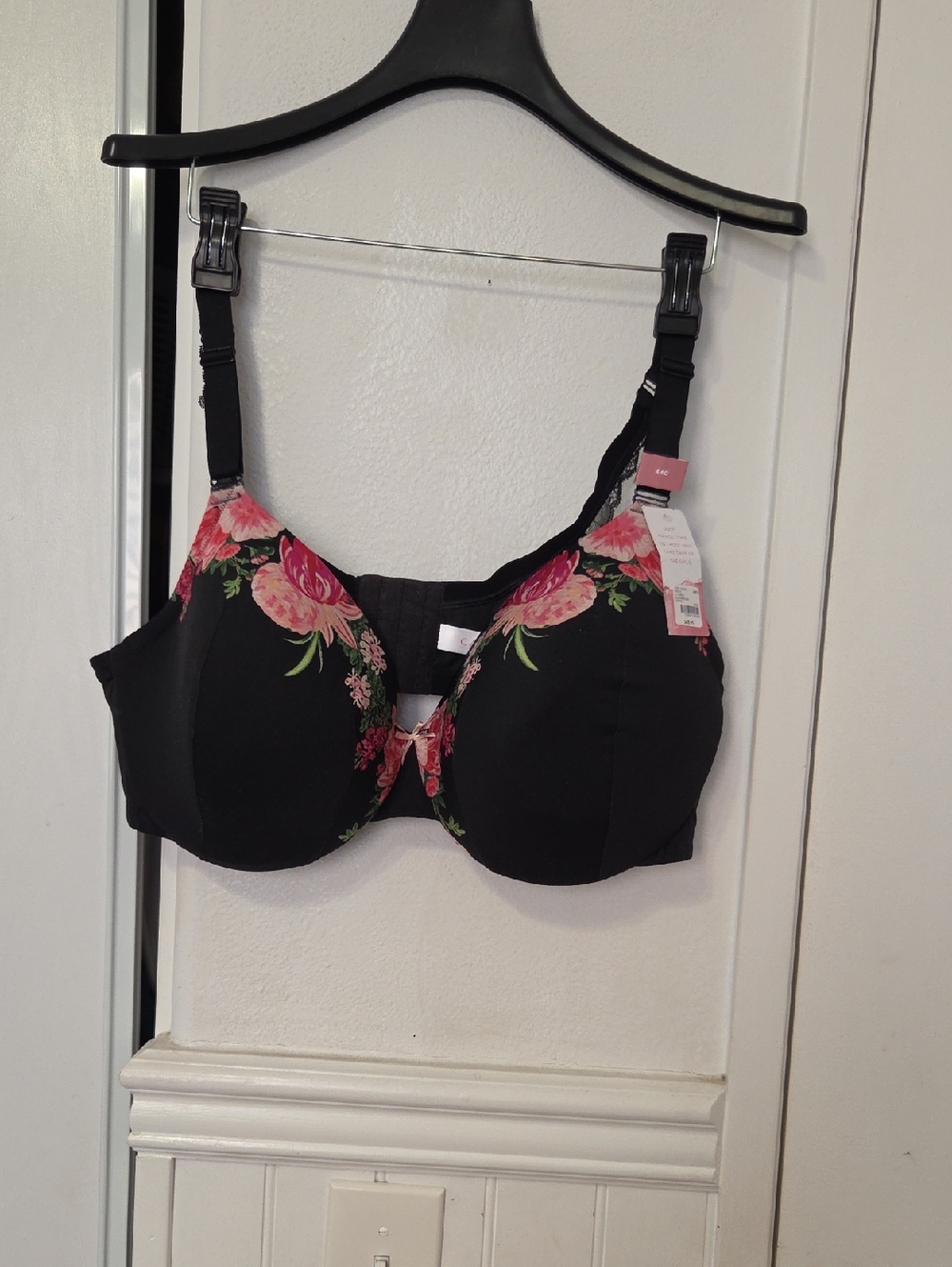 Cacique Black Underwire Bra with Pink Floral Trim